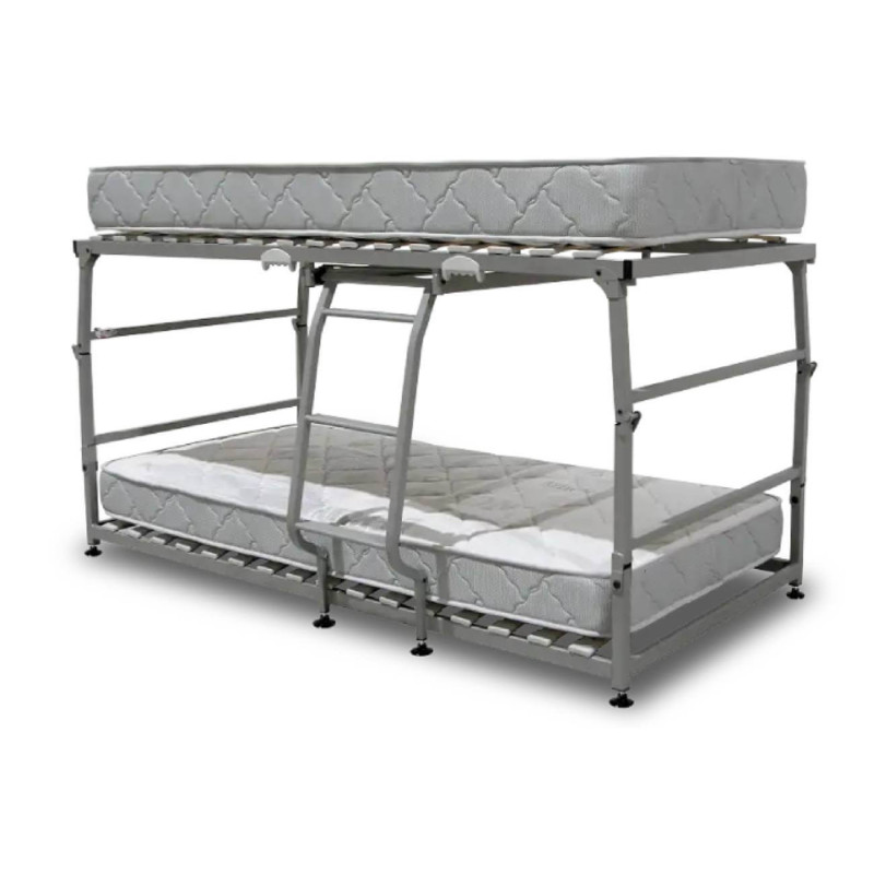 Pack Cama Litera Plegable Vega Pardo + 2 Colchones Visco City Sense 17 cm